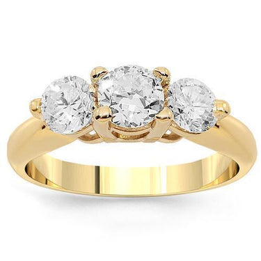14K Yellow Solid Gold Three Stone Diamond Engagement Ring 1.41 Ctw